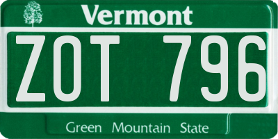 VT license plate ZOT796