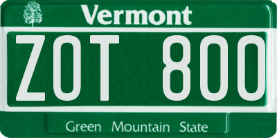 VT license plate ZOT800