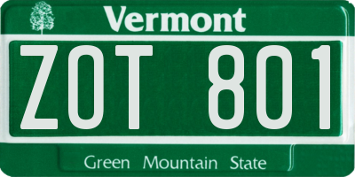 VT license plate ZOT801