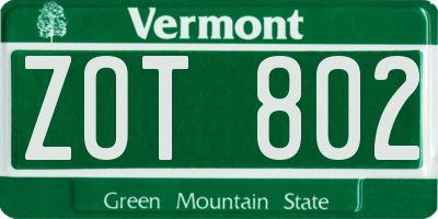 VT license plate ZOT802