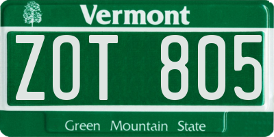 VT license plate ZOT805