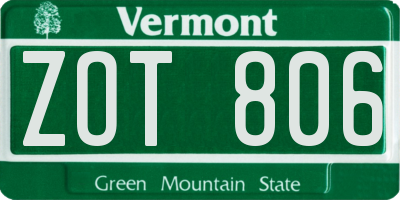 VT license plate ZOT806