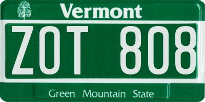 VT license plate ZOT808