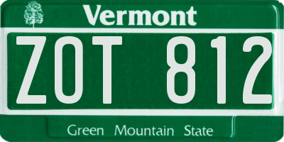 VT license plate ZOT812