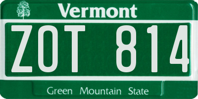 VT license plate ZOT814