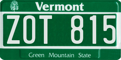 VT license plate ZOT815