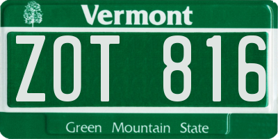 VT license plate ZOT816