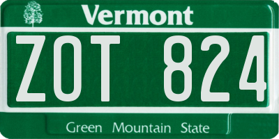 VT license plate ZOT824