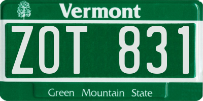 VT license plate ZOT831
