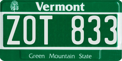 VT license plate ZOT833