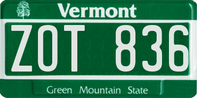 VT license plate ZOT836