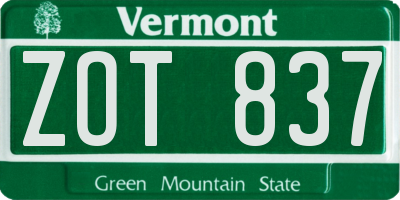 VT license plate ZOT837