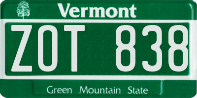 VT license plate ZOT838