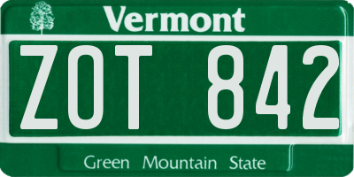 VT license plate ZOT842