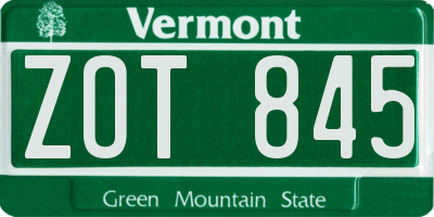 VT license plate ZOT845