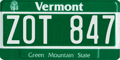 VT license plate ZOT847