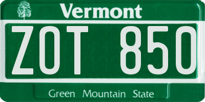 VT license plate ZOT850