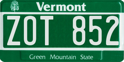 VT license plate ZOT852