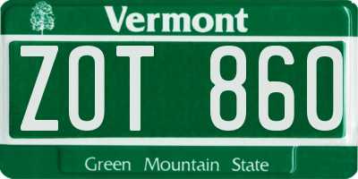 VT license plate ZOT860