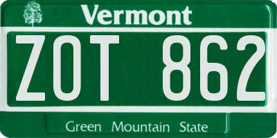 VT license plate ZOT862