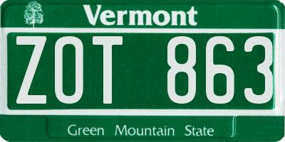 VT license plate ZOT863