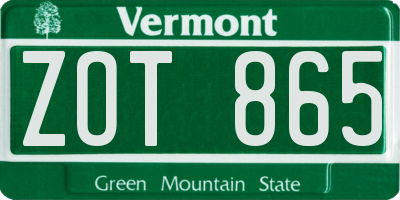 VT license plate ZOT865