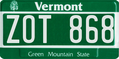 VT license plate ZOT868