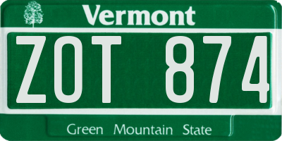 VT license plate ZOT874