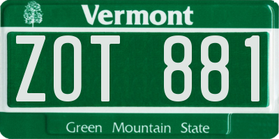 VT license plate ZOT881
