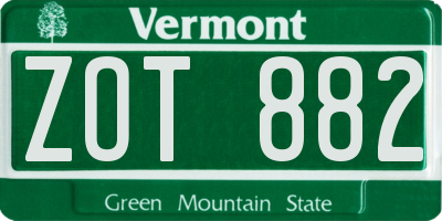 VT license plate ZOT882