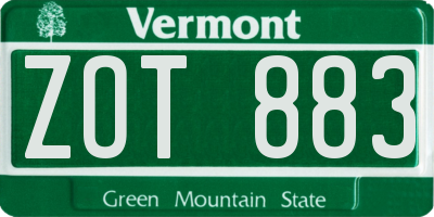VT license plate ZOT883