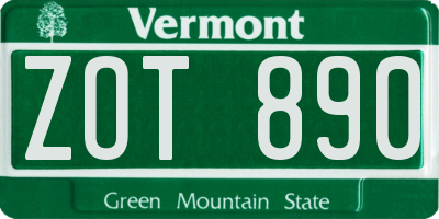 VT license plate ZOT890