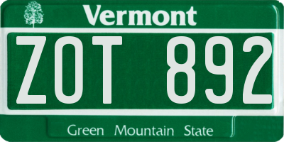 VT license plate ZOT892