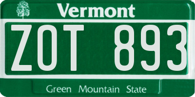 VT license plate ZOT893