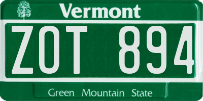 VT license plate ZOT894