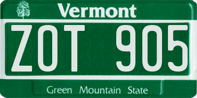 VT license plate ZOT905