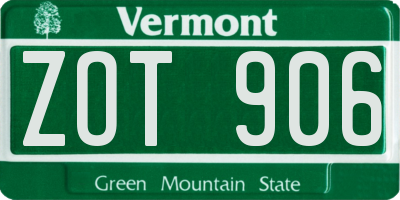VT license plate ZOT906