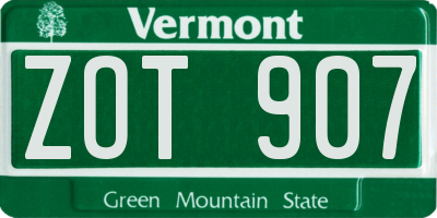 VT license plate ZOT907