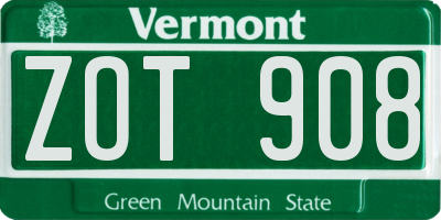 VT license plate ZOT908