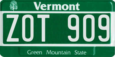 VT license plate ZOT909