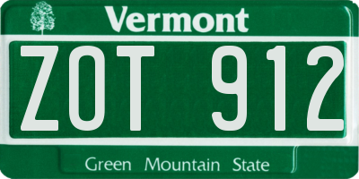 VT license plate ZOT912