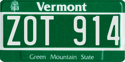 VT license plate ZOT914