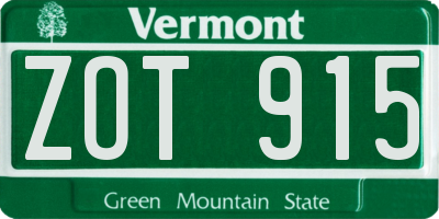 VT license plate ZOT915