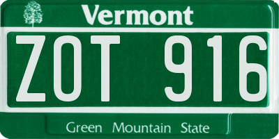 VT license plate ZOT916
