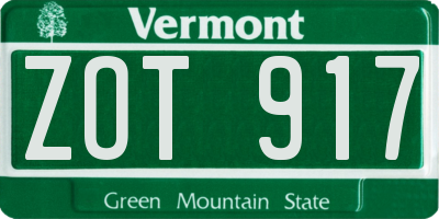 VT license plate ZOT917