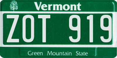 VT license plate ZOT919