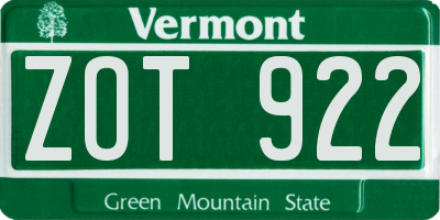 VT license plate ZOT922