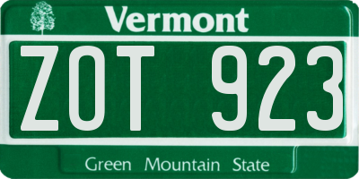 VT license plate ZOT923