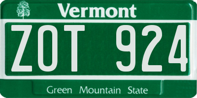 VT license plate ZOT924