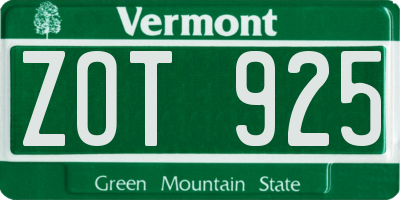 VT license plate ZOT925